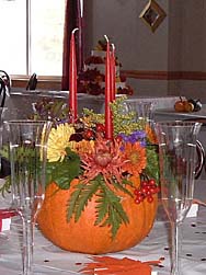 Flower-filled pumpkin centerpiece
